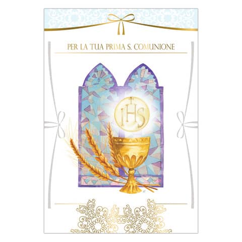 Biglietti augurali Prima Comunione Biembi 12x18 cm conf. da 6 pezzi assortiti con portasoldi - BXBDKTC02